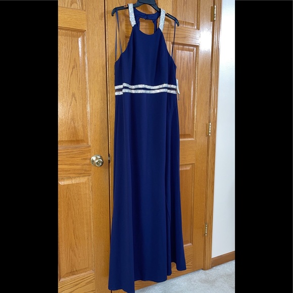 Women’s Formal Dress Sizes 20 22 Sequin Hearts Sheath Navy Embellished Gown Prom - Picture 1 of 16